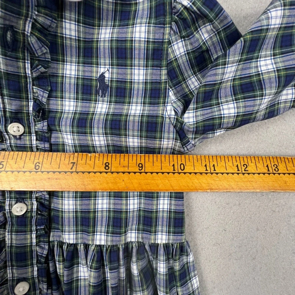 Ralph Lauren Plaid Dress Set Kids 18M Navy Green Ruffle Peter Pan Collar Preppy